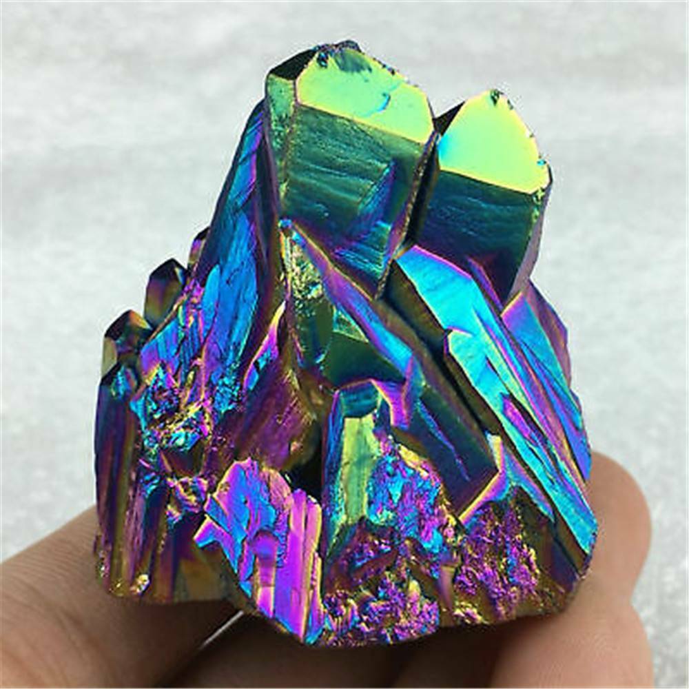 Natural Crystal Aura Quartz Amethyst Rainbow Titanium Specimen Cluster Stone*1