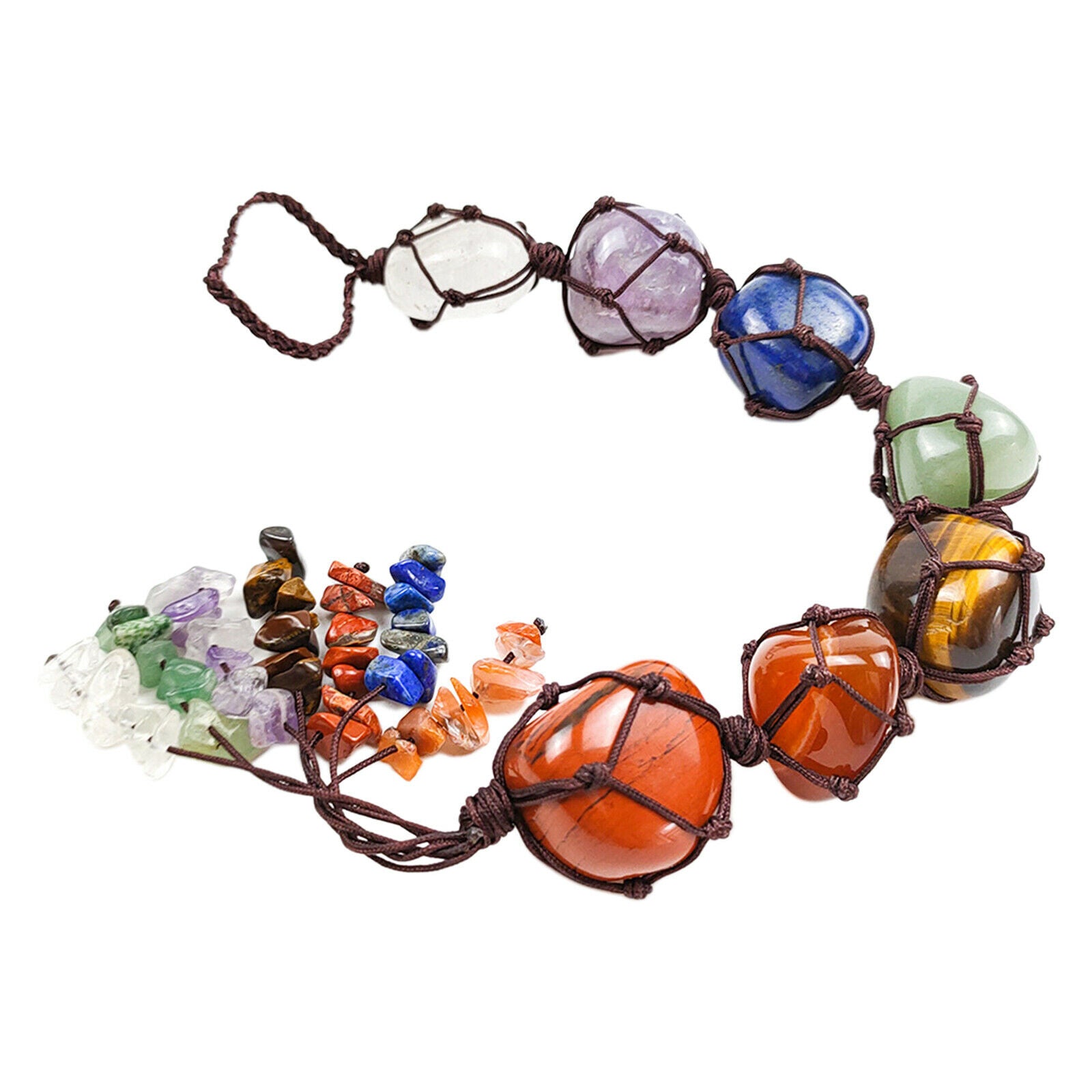 7 Chakra Hanging Ornament Quartz Tumbled Gemstones Yoga Meditation Car Decor