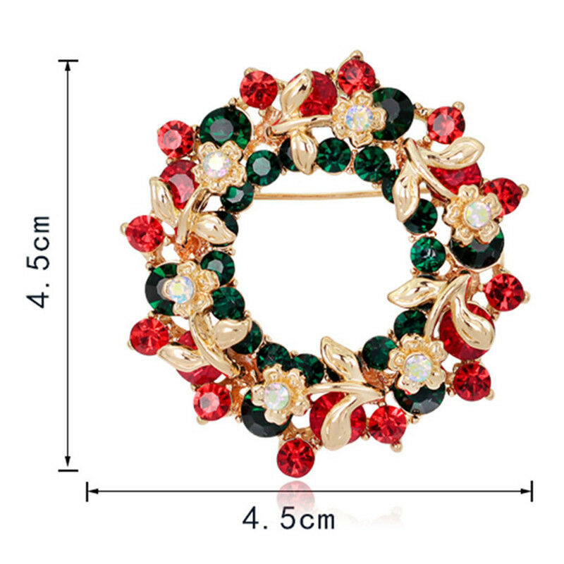 Hot Crystal Jewelry Round Garland Christmas Brooch Pin Party Gifts Santa .l8