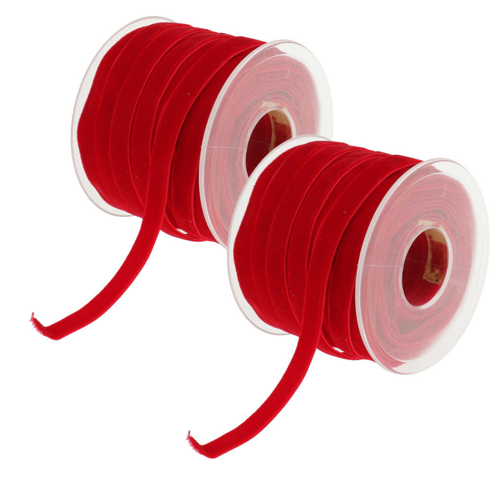 2x 20 Yard 10mm Velvet Ribbon Roll Trimming Sewing DIY Decor For Craft Red