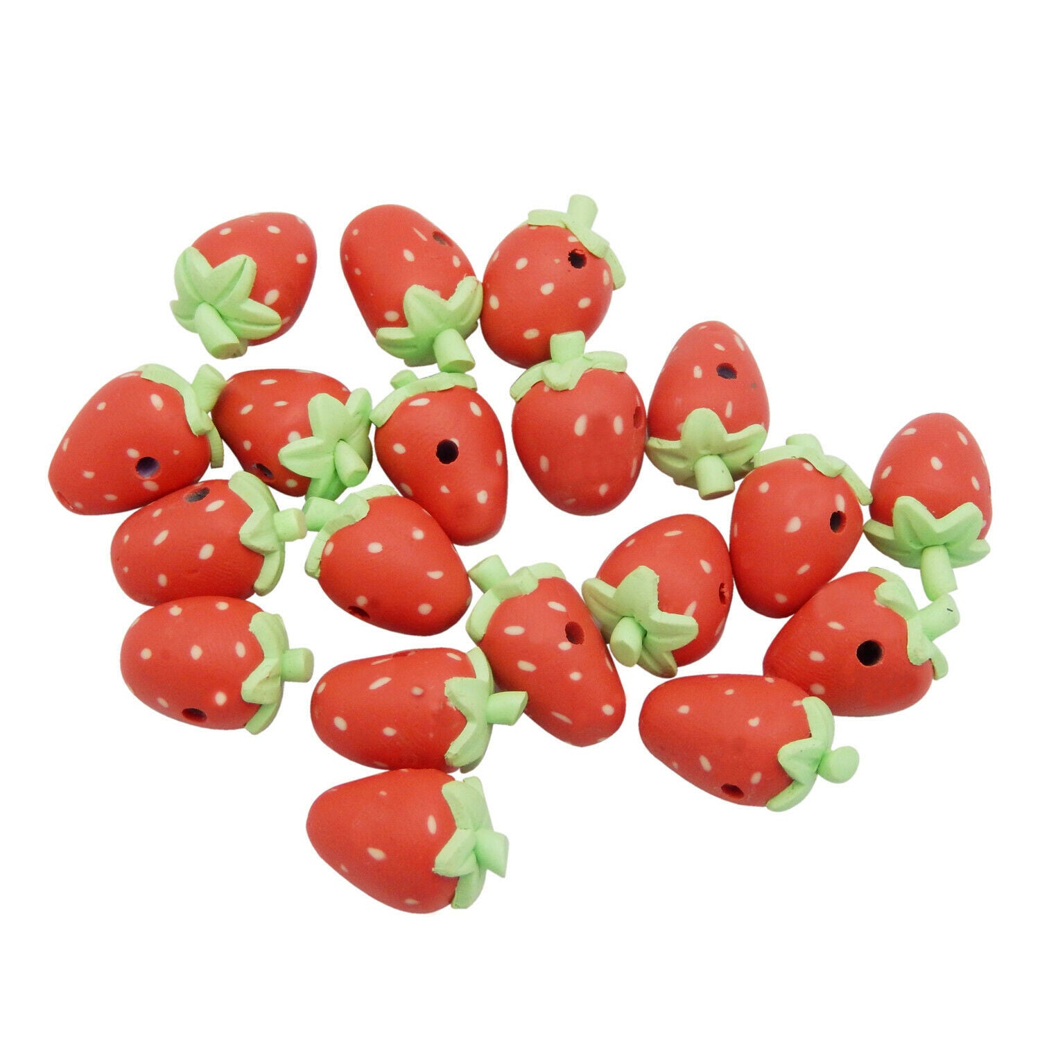 10 Polymer Clay Strawberry Spacer Bead Fruit Bracelet Necklace Jewelry DIY 17mm