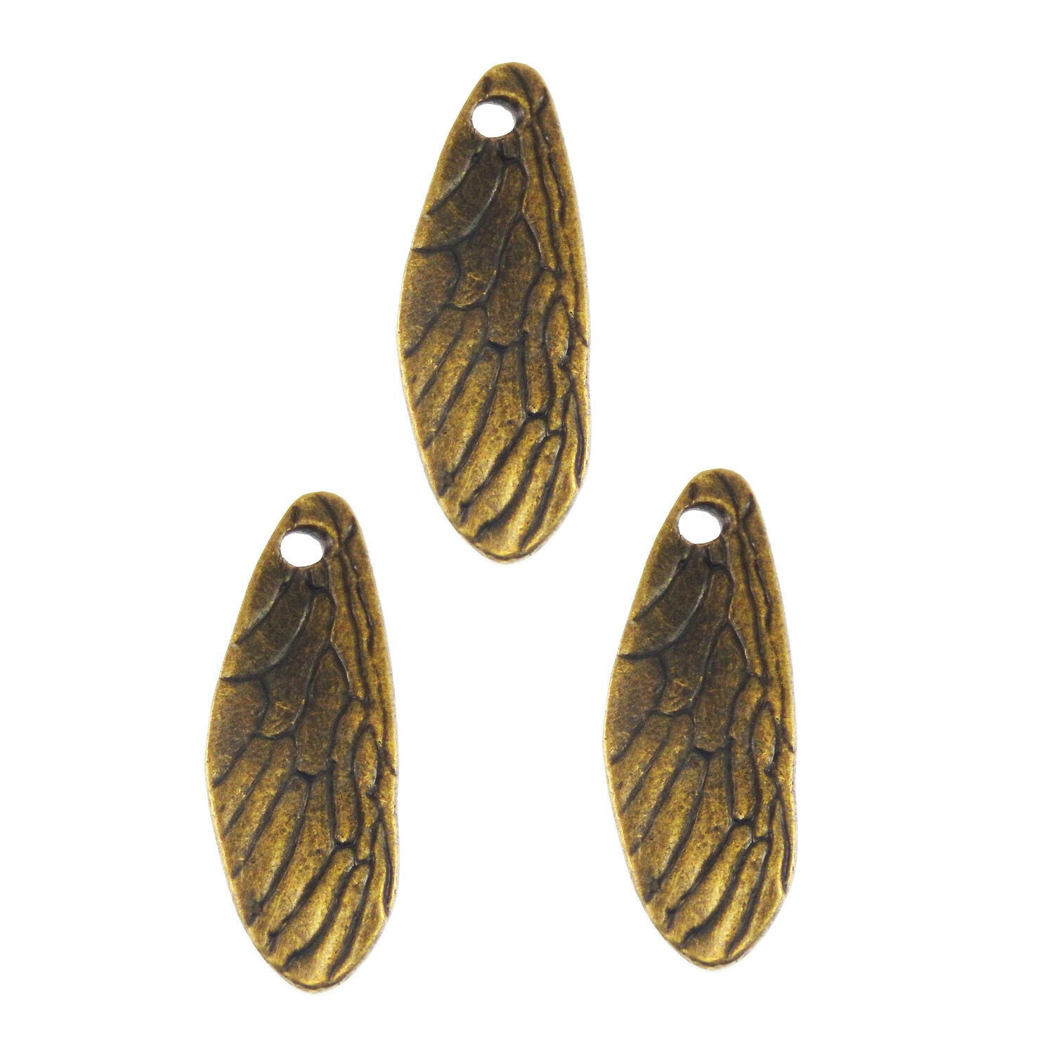 5pcs Retro Bronze Insect Wing Charm Bracelet Alloy Pendant Jewelry Craft 41x14mm