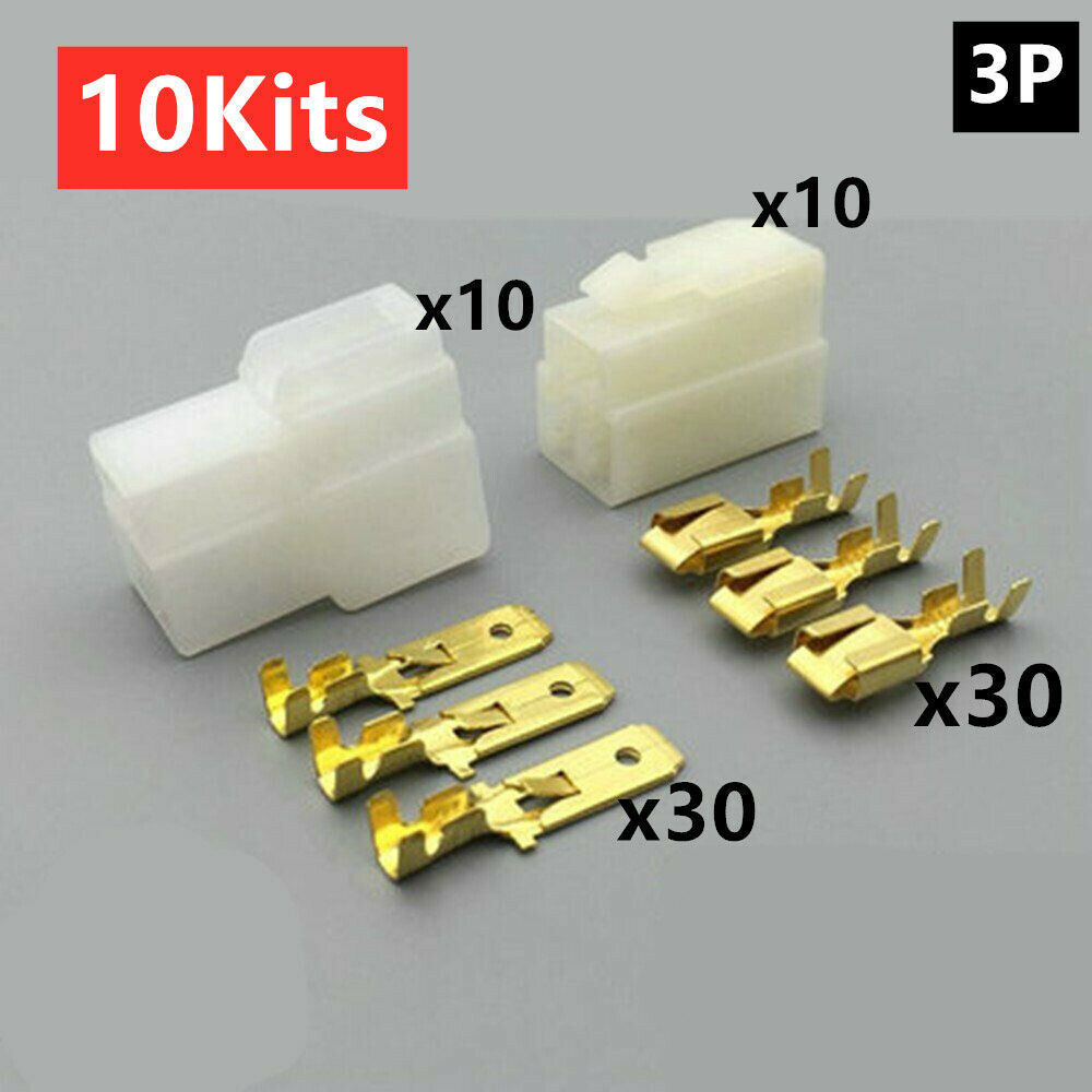 6.3mm Car Connector 3P Male Female Electrical Plug Socket for Motorcycle 10Kits