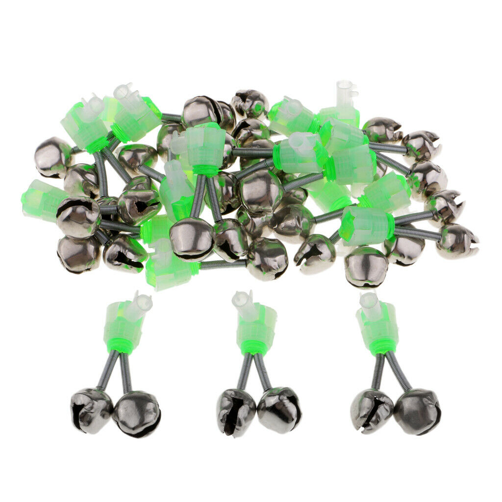 20Pcs Fishing Rod Bell Bite Bait Alarms Twin 2 Bells Rod Tip Clip Alert Ring