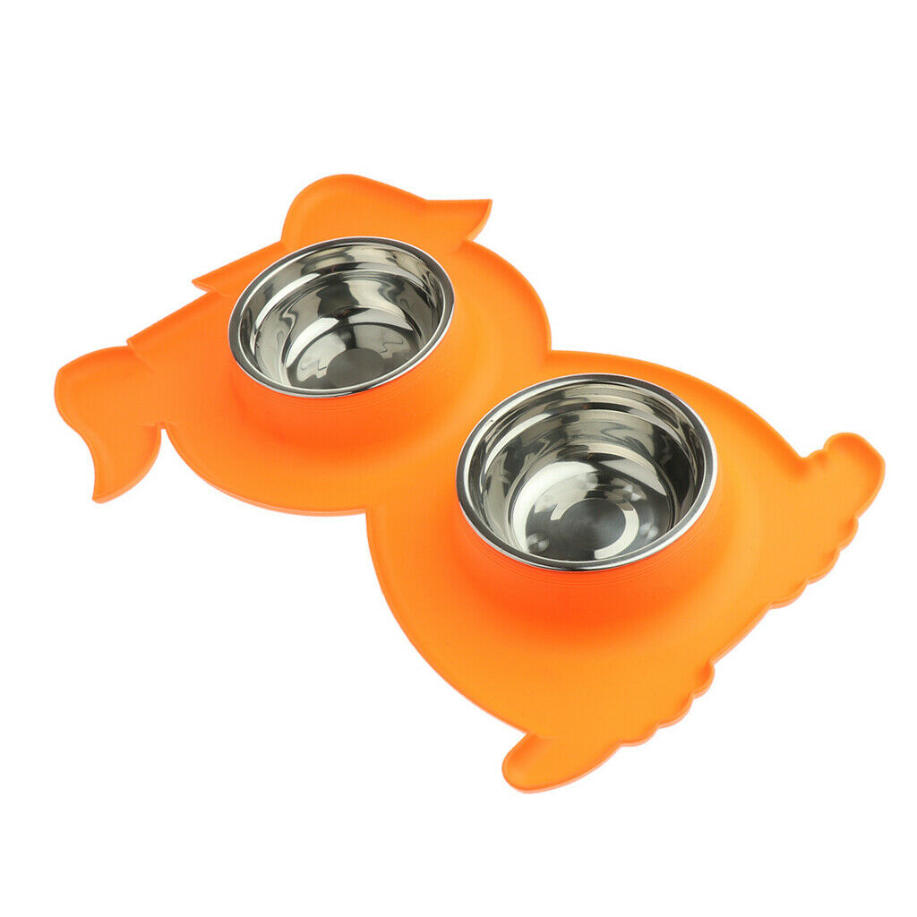 Pet Feeding Double Dog Bowl Stainless Steel Water and Food Bowls  Orange