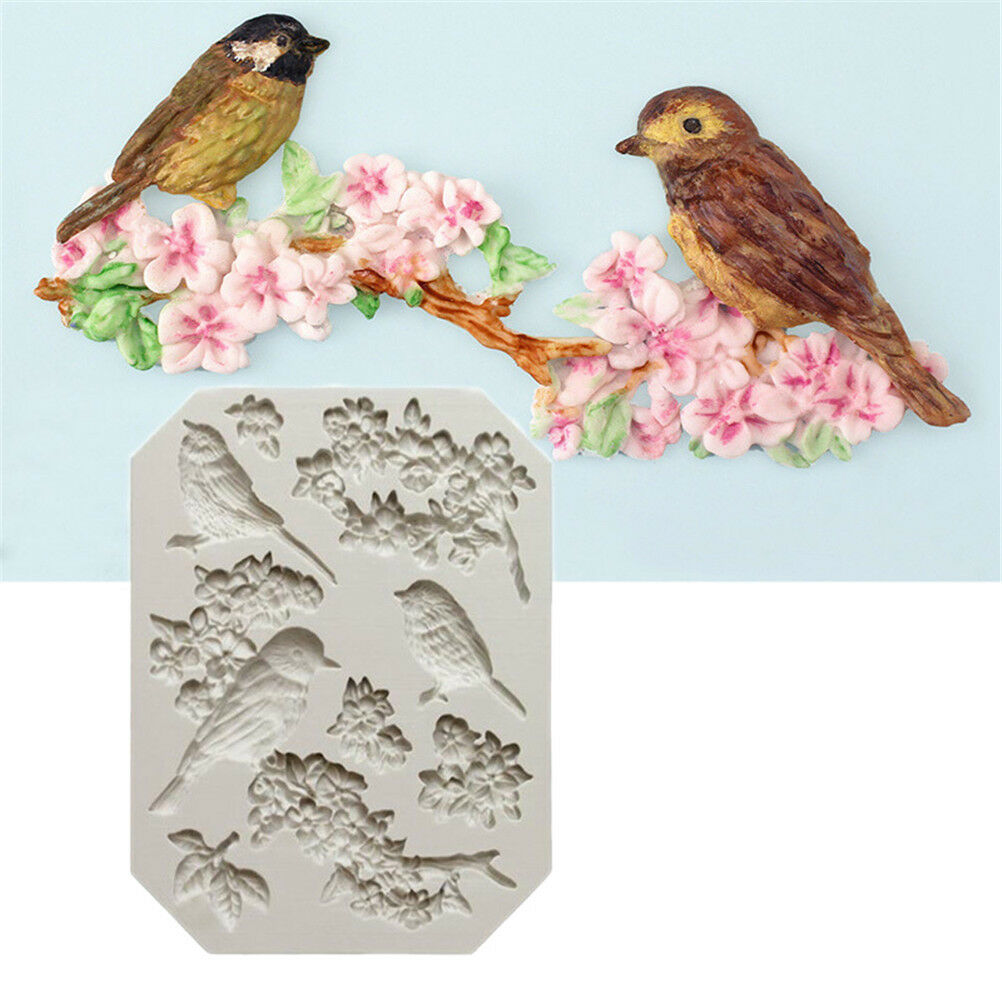 Bird and Flower Silicone Fondant Mold Cake Decor Tools Chocolate Gumpaste .l8