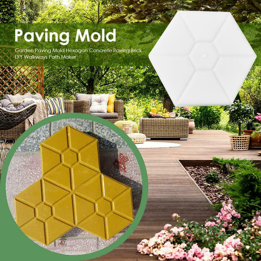 Garden Paving Mold Hexagon Concrete Paving Brick DIY Walkways Path Maker @