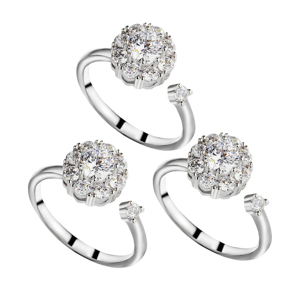 3x Women's Rotating Engagement Wedding Cubic Zirconia Ring Open Anti Anxiety
