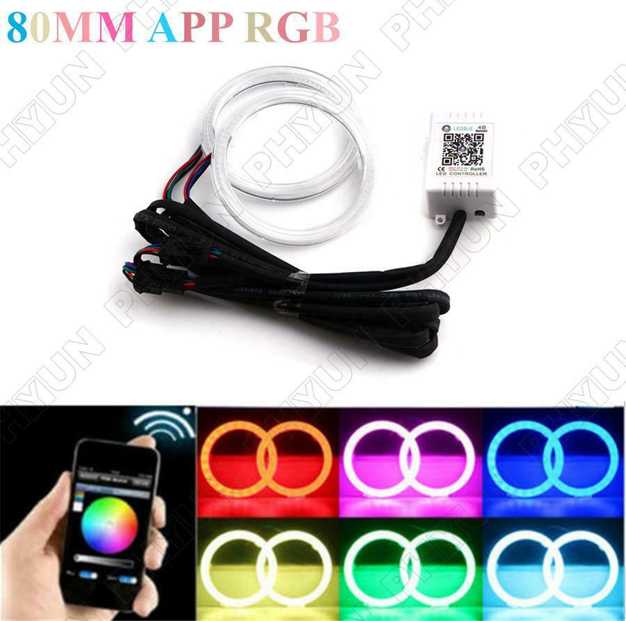 2Pcs 80mm RGB Car Motorcycle Angel Eyes Headlight Halo Rings Decorative Lights