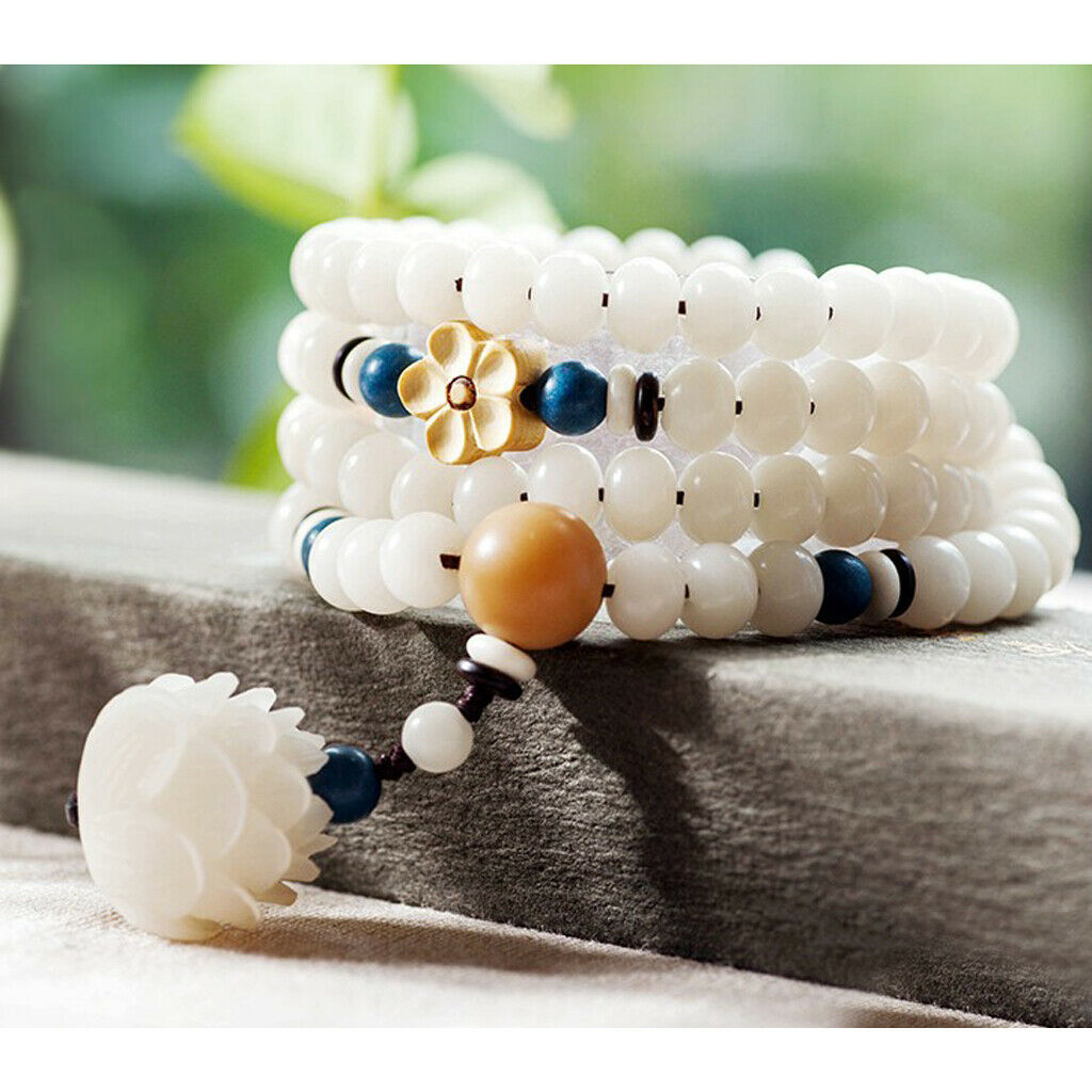 White Buddhism Jade Bodhi  Carved Lotus Beads DIY Jewellery Making Charm