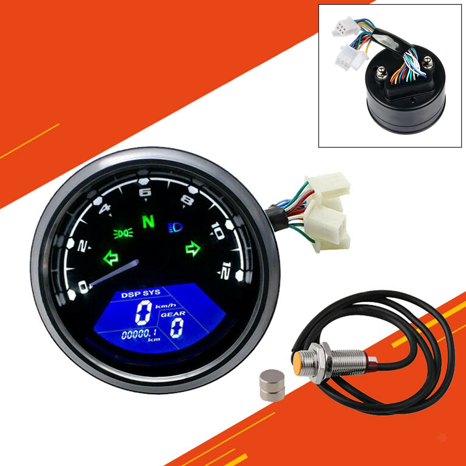 Universal Motorcycle Speedometer Odometer Digital 12000 RPM 199 MPH Black