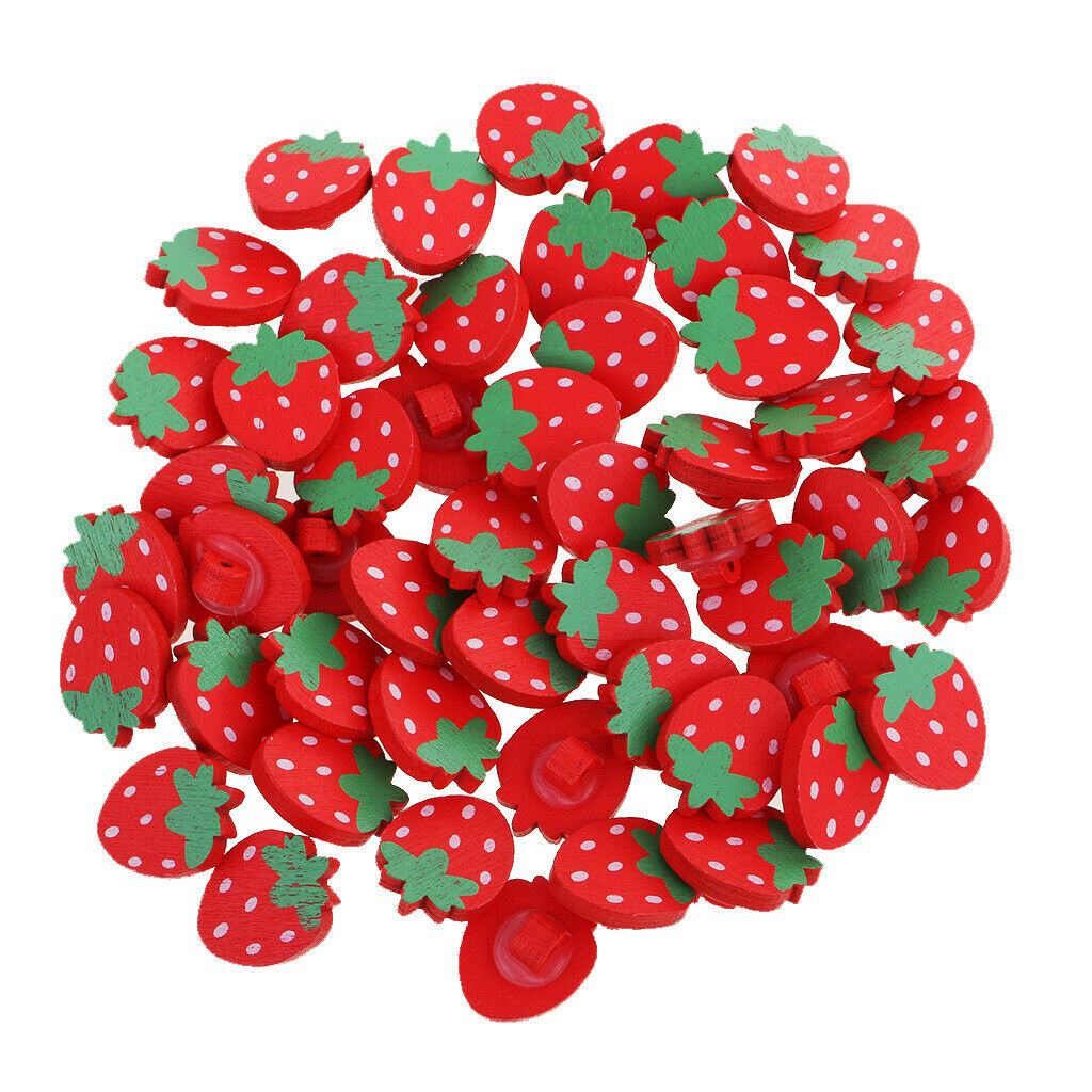 50pcs 21mm Strawberry Decorative Wooden Shank Buttons Sewing Embellishment