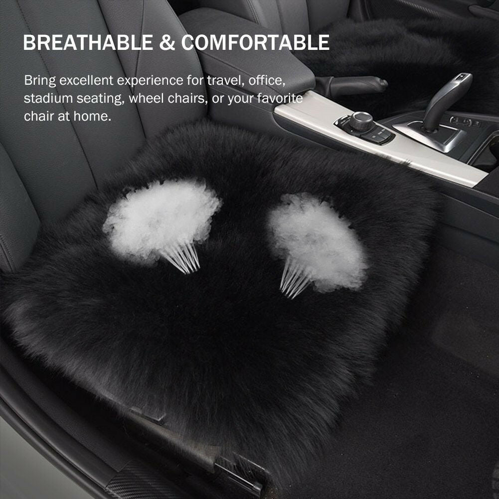 1 Black 100% Sheepskin Long Wool Car Van Seat Cover Chair Cushion Pad Breathable