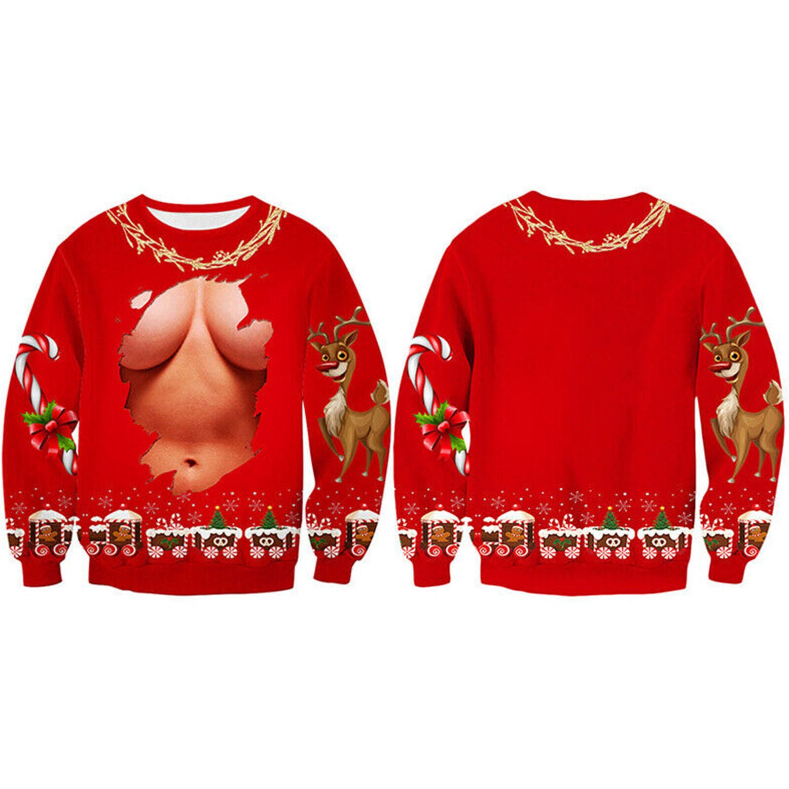 Mens Womens UGLY Christmas Sweater Sweatshirt Xmas Knitted Pullover Hoodie Tops
