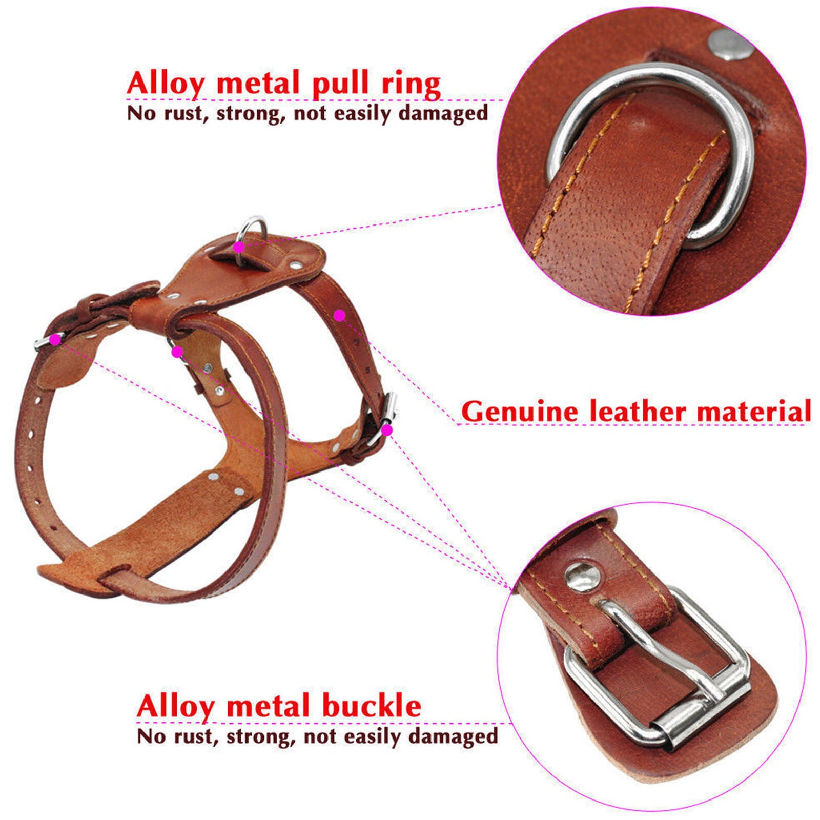 Leather Dog Walking Harness for Dogs Small Medium Large Brown Adjustable