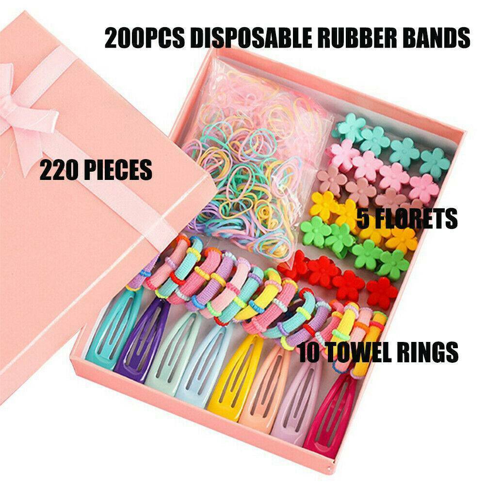 220 Pcs Candy Color Girls Hair Clips Rope Ponytail Holder Kids Hair Accessories