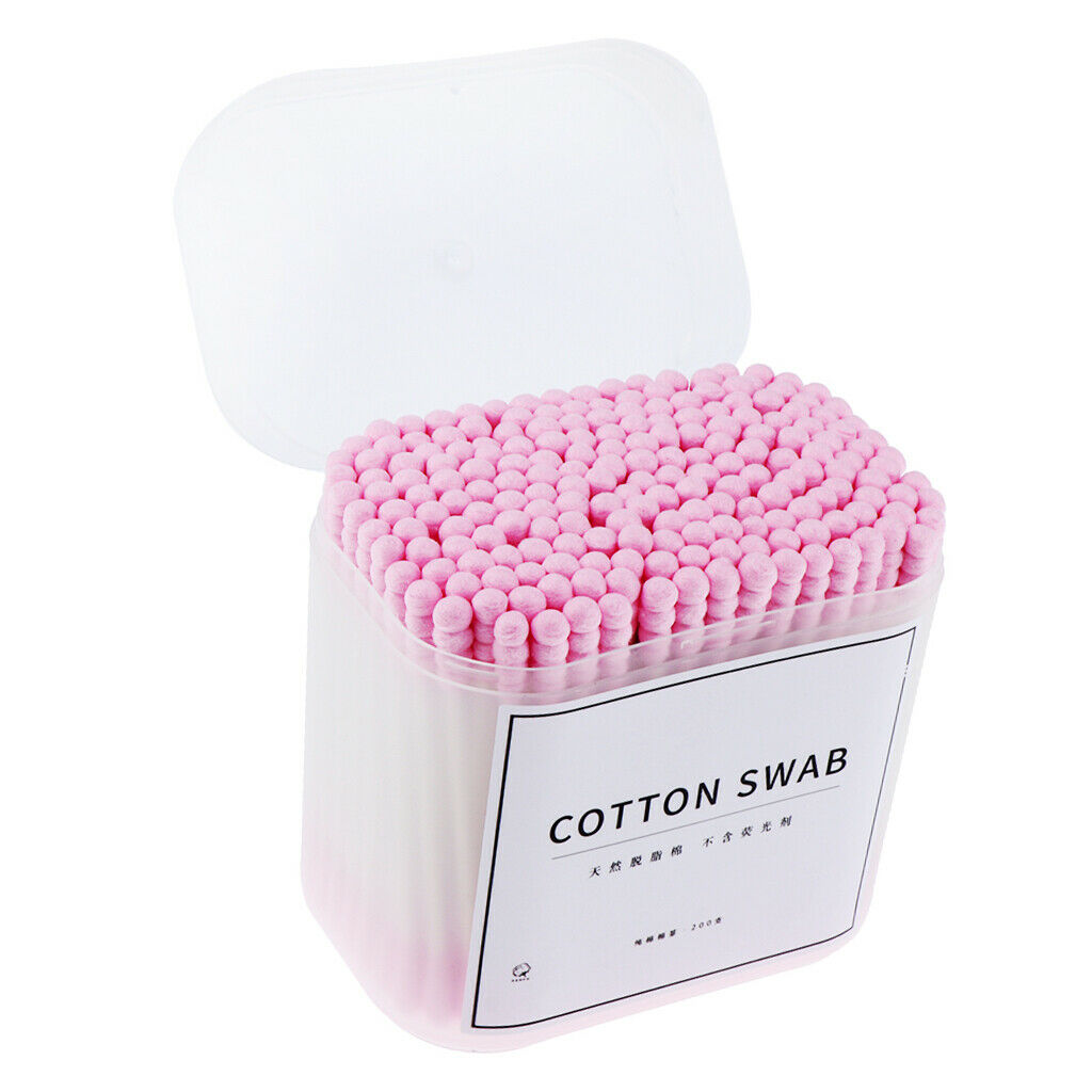 200x Dual Head Cotton Buds Swab Tip Sticks Wooden Makeup Applicator Pink