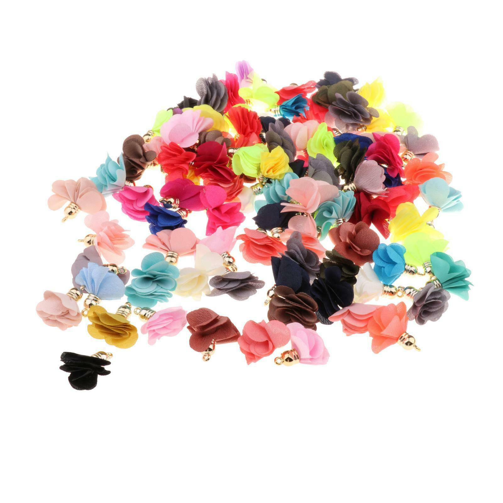 100x Chiffon Flower Pendant Fabric Petal Tassel for Necklace Key Chain Choker
