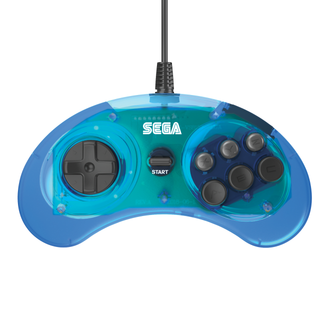 New Retro-Bit Official Sega Genesis Controller 6-Button Arcade Pad - CLEAR BLUE