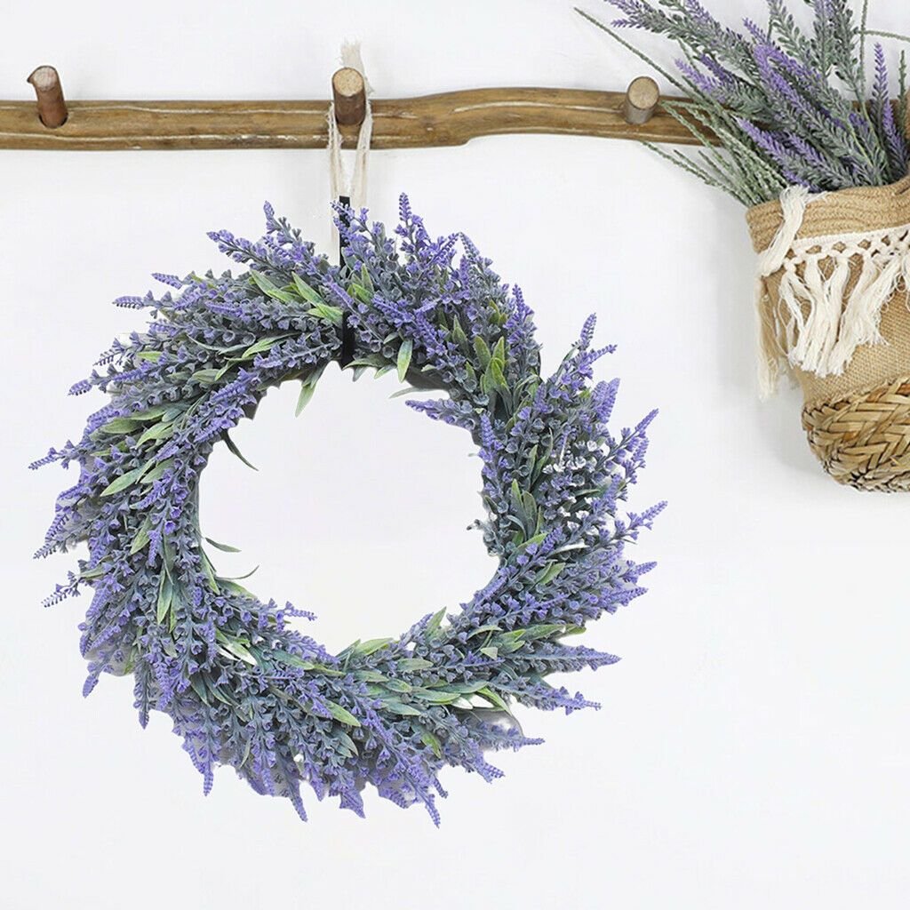 Artificial Lavender Wreath Flower Garland for Spring Summer Front Door Decors