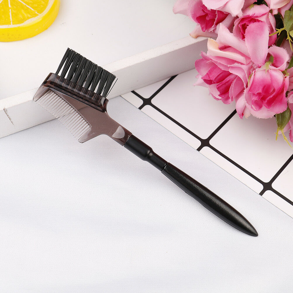 Women double-sides brow comb eyebrow brush wood holder make-up tool black Nw Rf