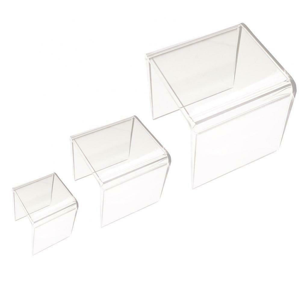 3,4,5 Inch Square Acrylic 1/8" Riser Display Stands Showcase 2 Sets, Clear