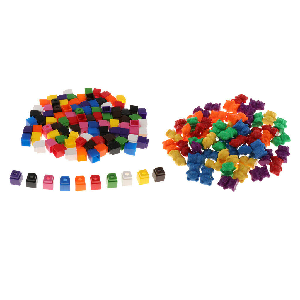 Mathlink Cubes 4-Color + 2.6cm Bear Sort Plastic Counters Plastic Coins Kids