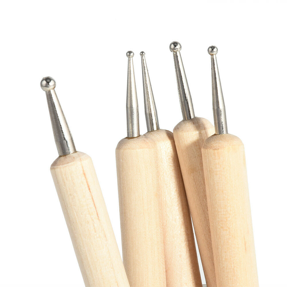 NEW5Pcs/set Nail Art Dotting Dot Pen 2-Way Wooden Marbleizing Manicure Tools DIY
