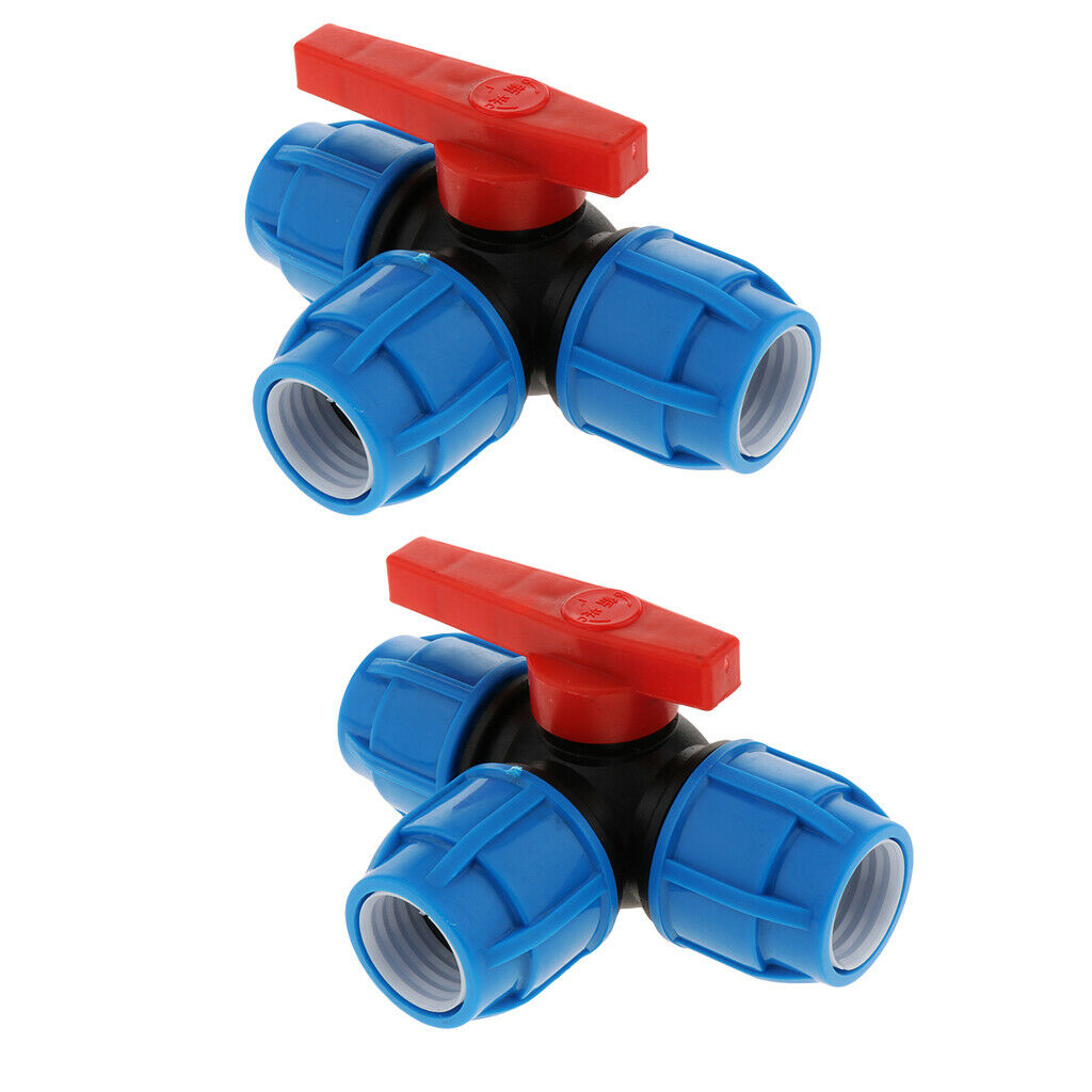 2 Pieces PE Quick Connect Air Push Tube Tee Union Coupler 32mm Plastic core