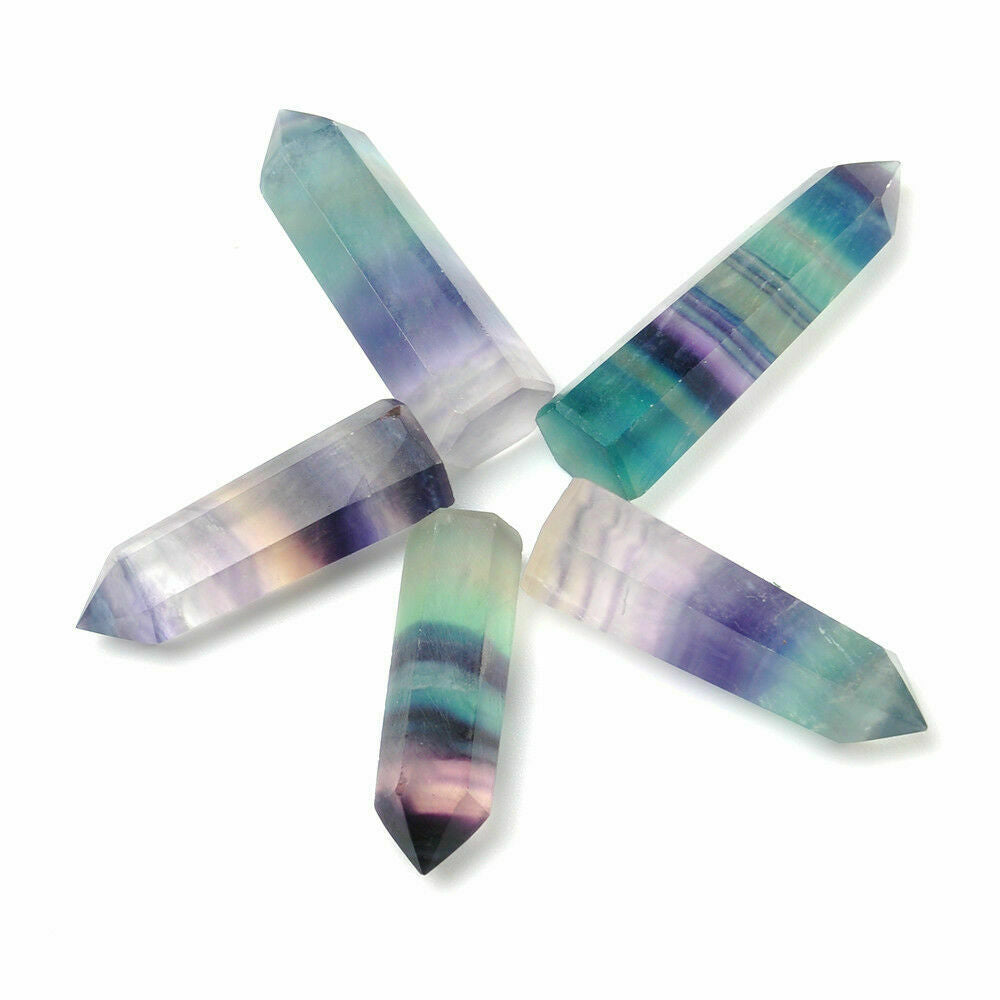 50-60MM Natural Fluorite Quartz Crystal Stone Point Healing Hexagonal Wand AU