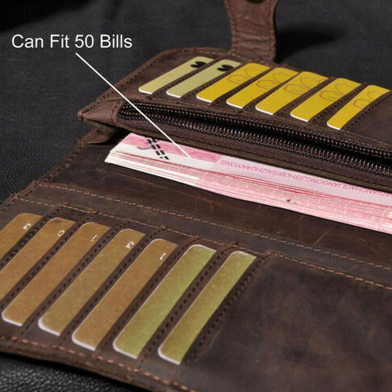 Men's Leather Credit ID Cards Holder Long Chain Wallet Biker Trucker Heavy Thick