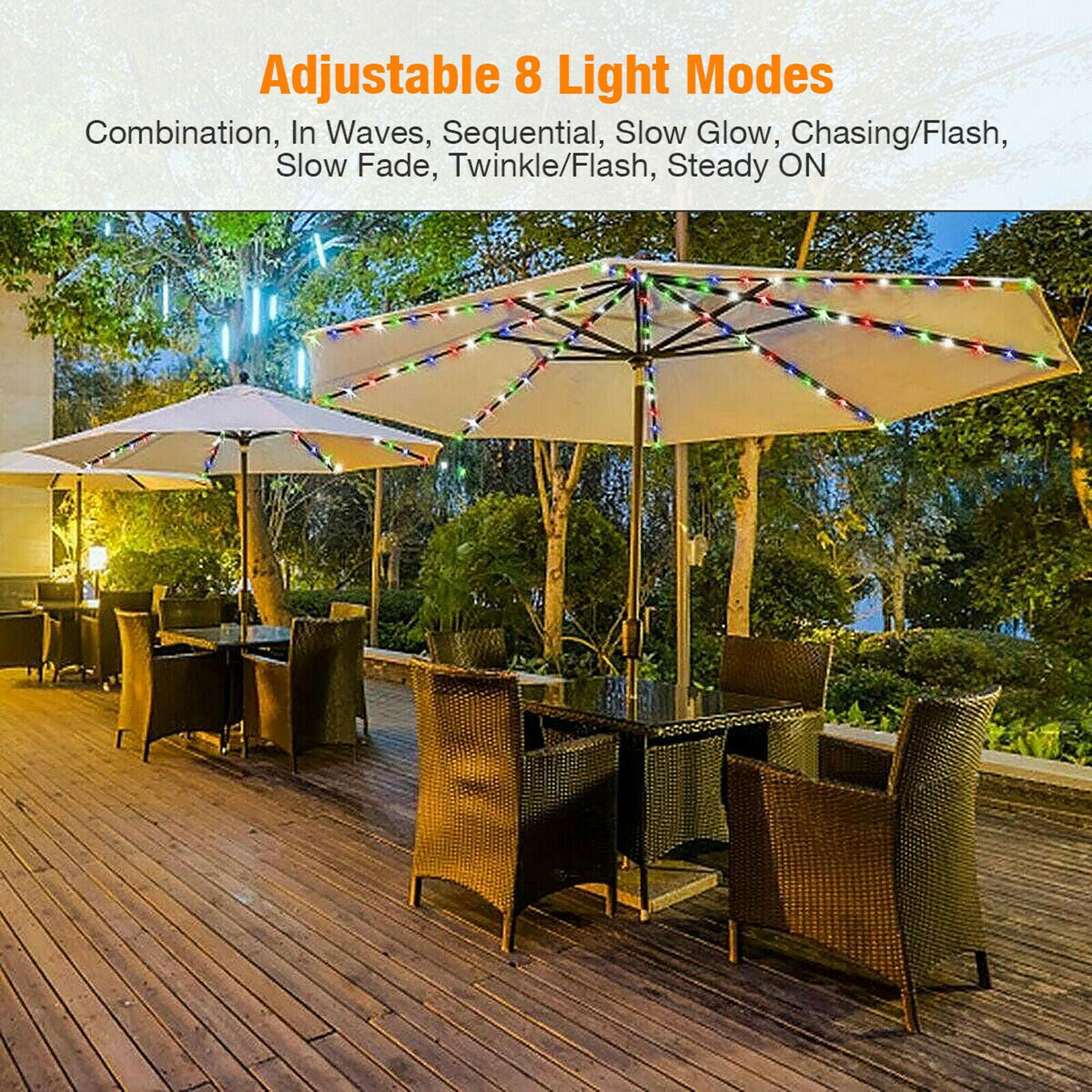 Beach Umbrella Parasol String Light 104LEDs Waterproof Camping Tents Light