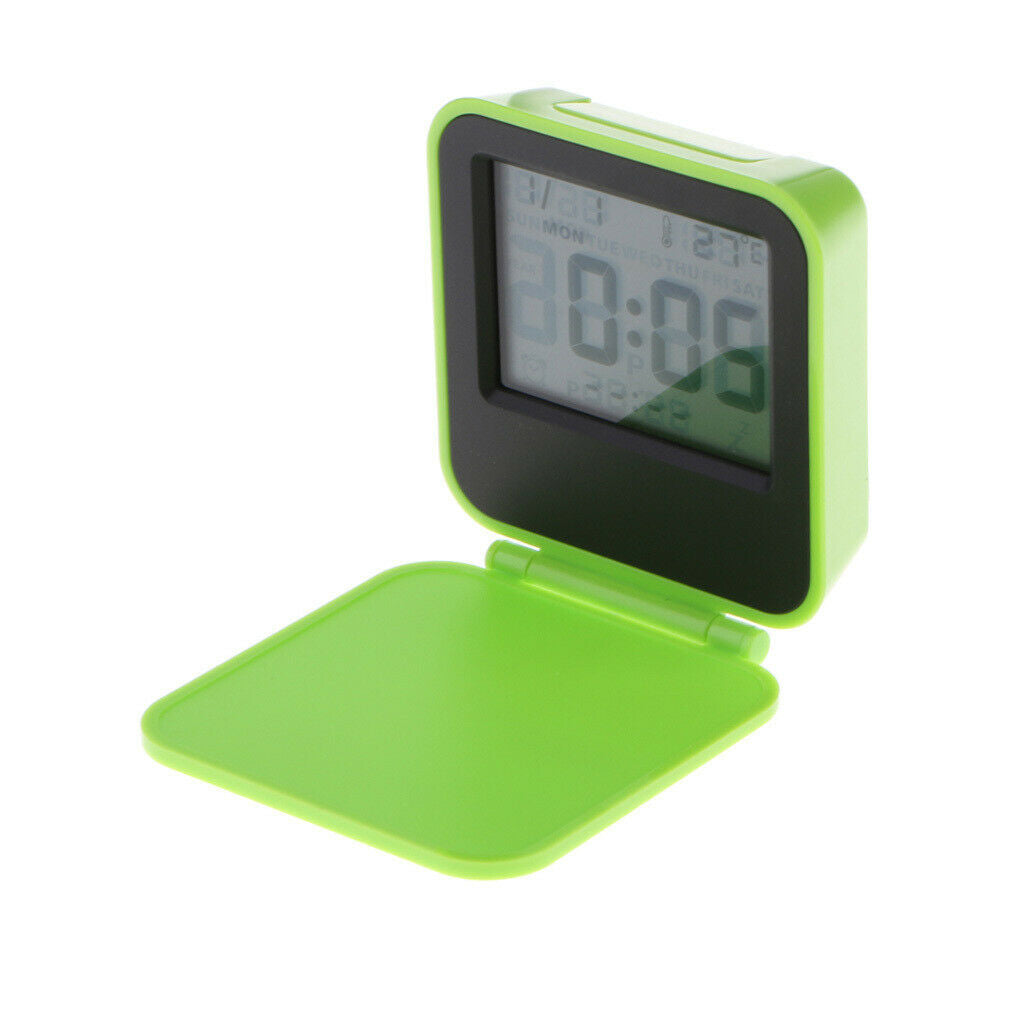 Battery Operated Digital LCD Alarm Clock Backlight w/ Date Snooze Green