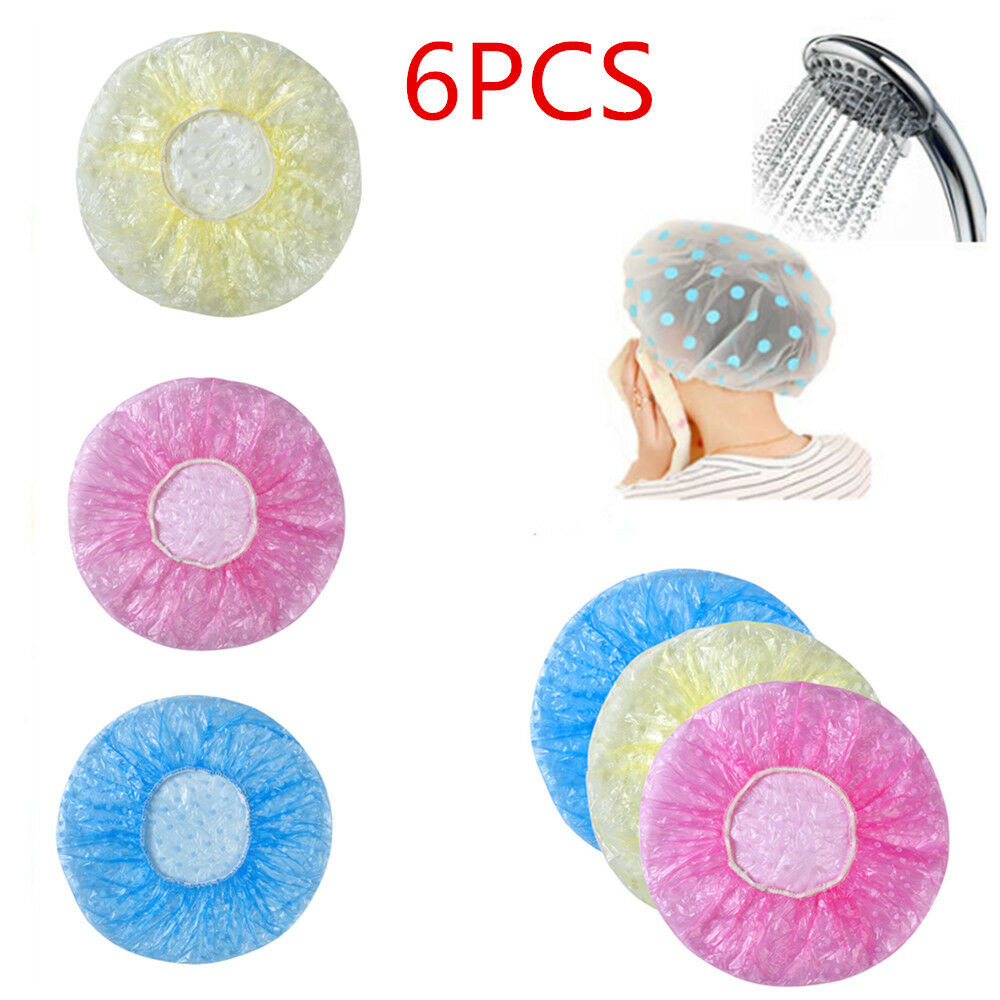 Lots 6pcs Women Waterproof Elastic Plastic Dot Shower Bathing Salon Hair Cap Hat