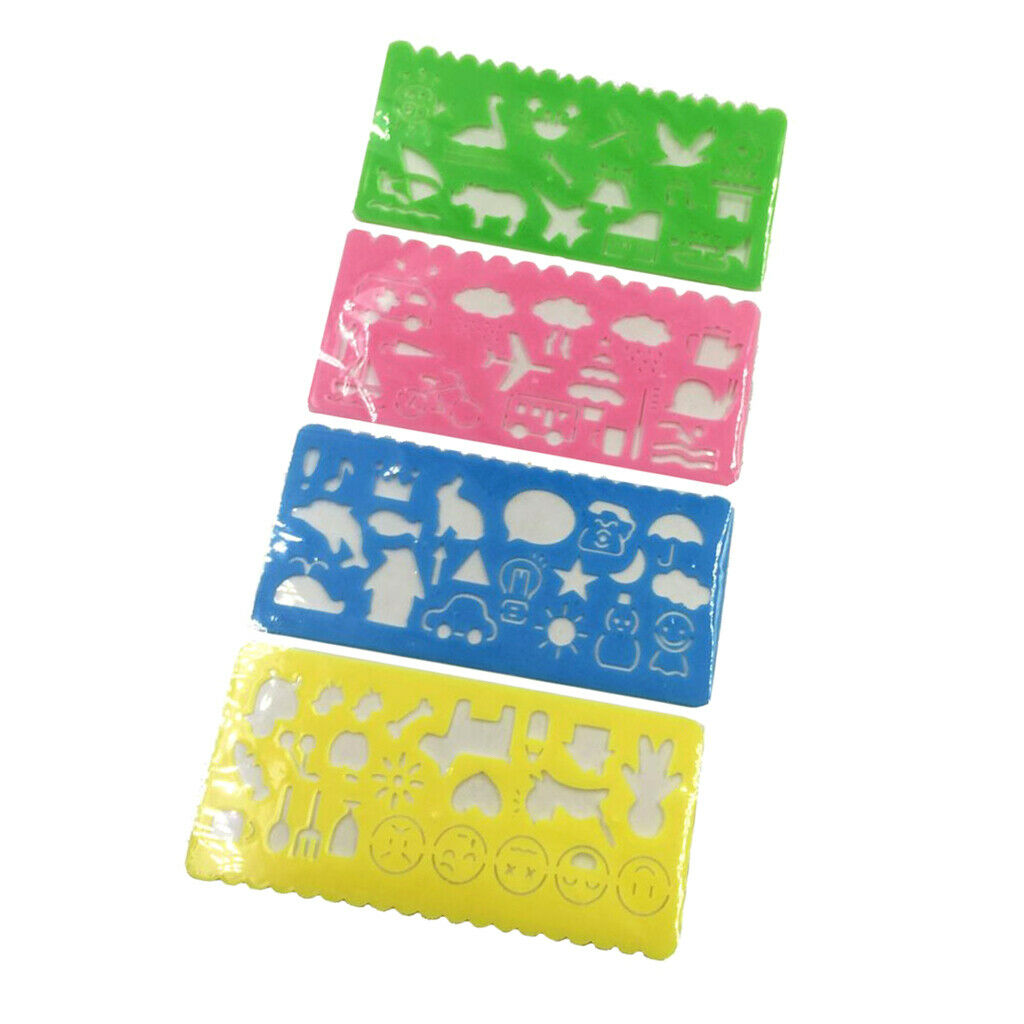 4Colors Cartoon Kids Drawing Template Ruler Painting Stationery Mixed Shapes