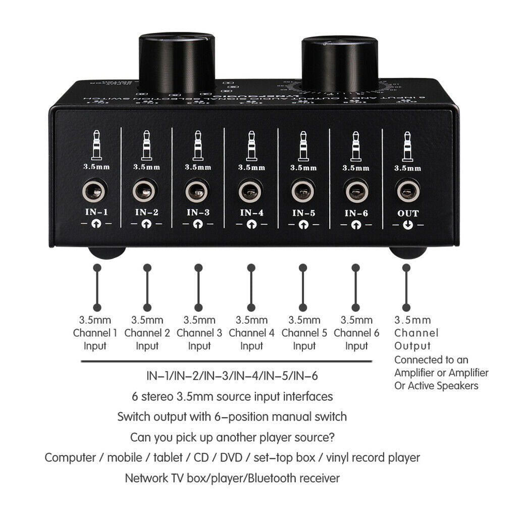 6 in 1 out volume control for selecting the audio signal switch