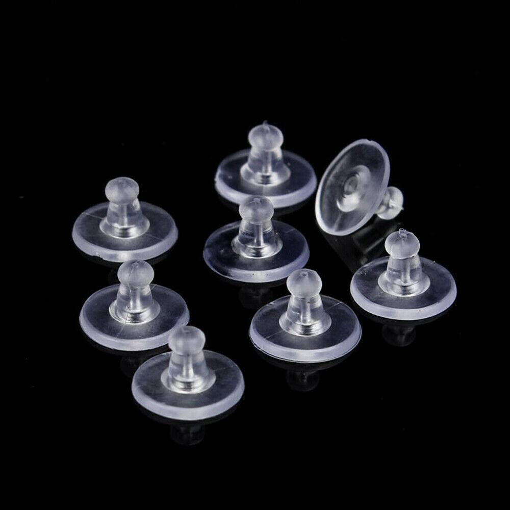 100x Rubber Back Silicone Round Blocked Plastic Earring Ear Plugging Jewelry DIY