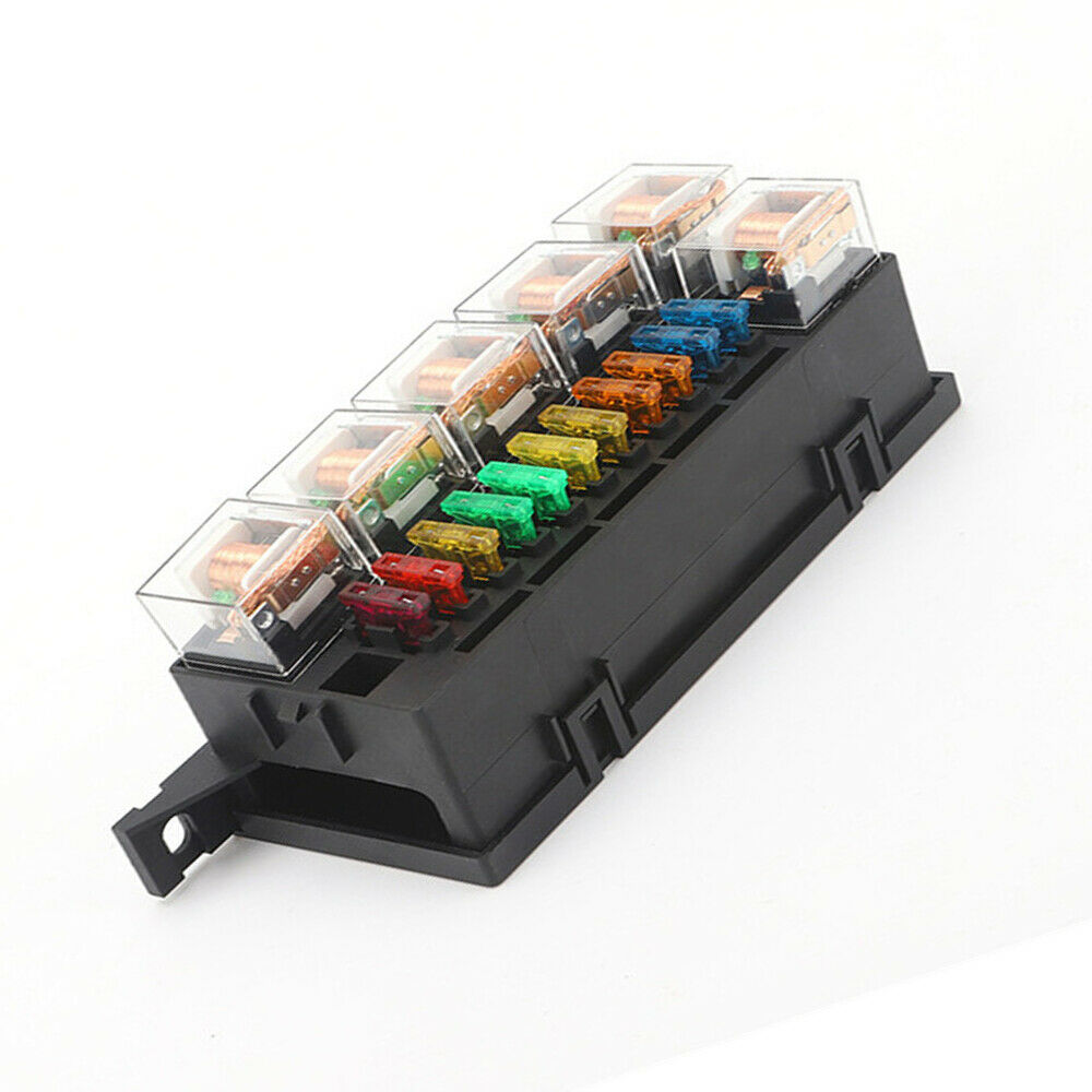 Car Truck Relay Fuse Box w/ 11x Fuses + 6 Relays 5 Pin 12V 80A Car Universal