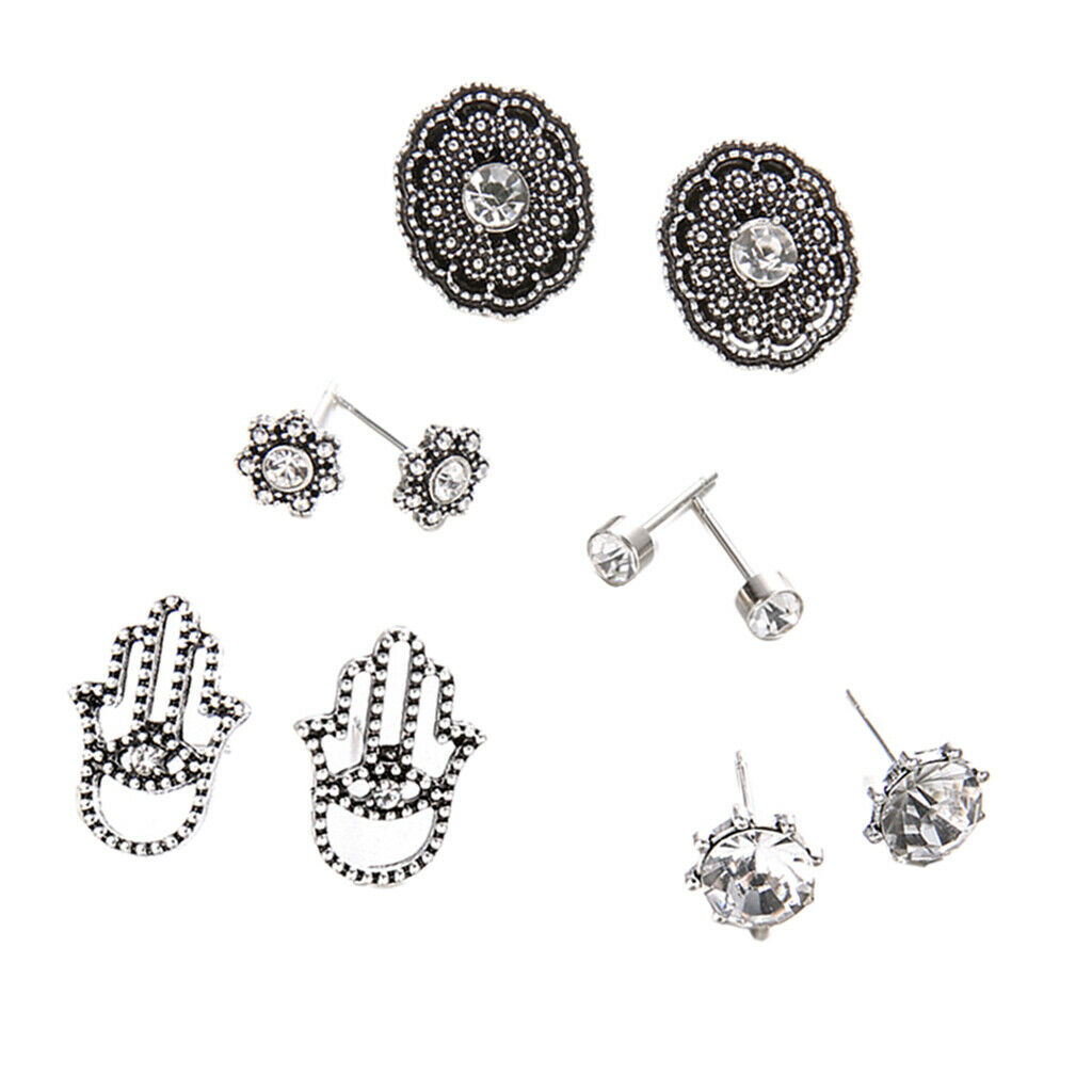 10pcs Retro Boho Carved Flowers Crystal Palms Floral Earrings Jewelry Sets