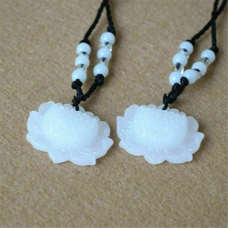 Fashion Charm Women Hand-Carved White Jade Lotus Flower Pendant Jewelry Gift