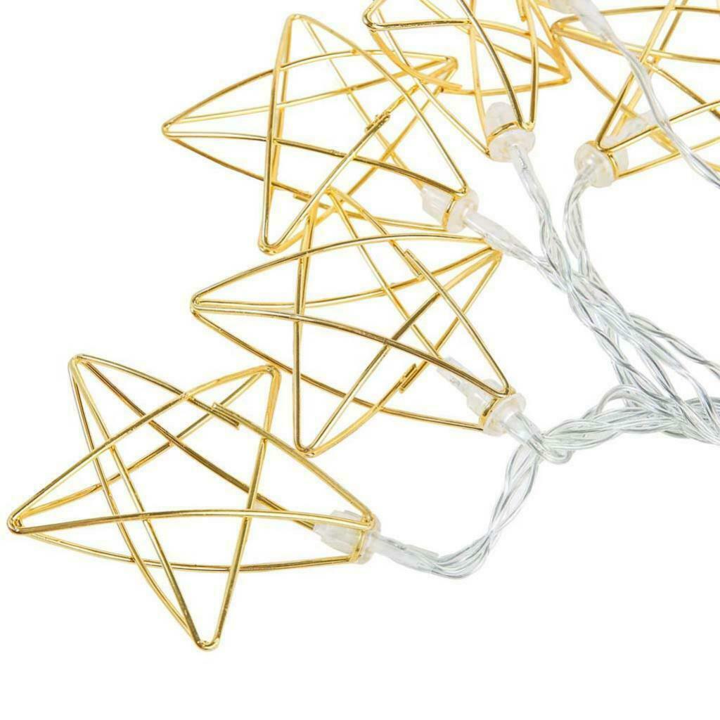 10LED Battery Powered Hollow Metal Star Fairy Chain Lamp Warm White Decor