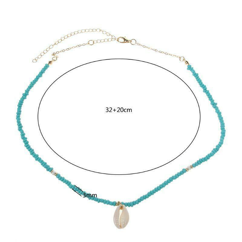 Bohemian Sea Necklace with Turquoise Beads and Shell Pendant Friendship Jewelry