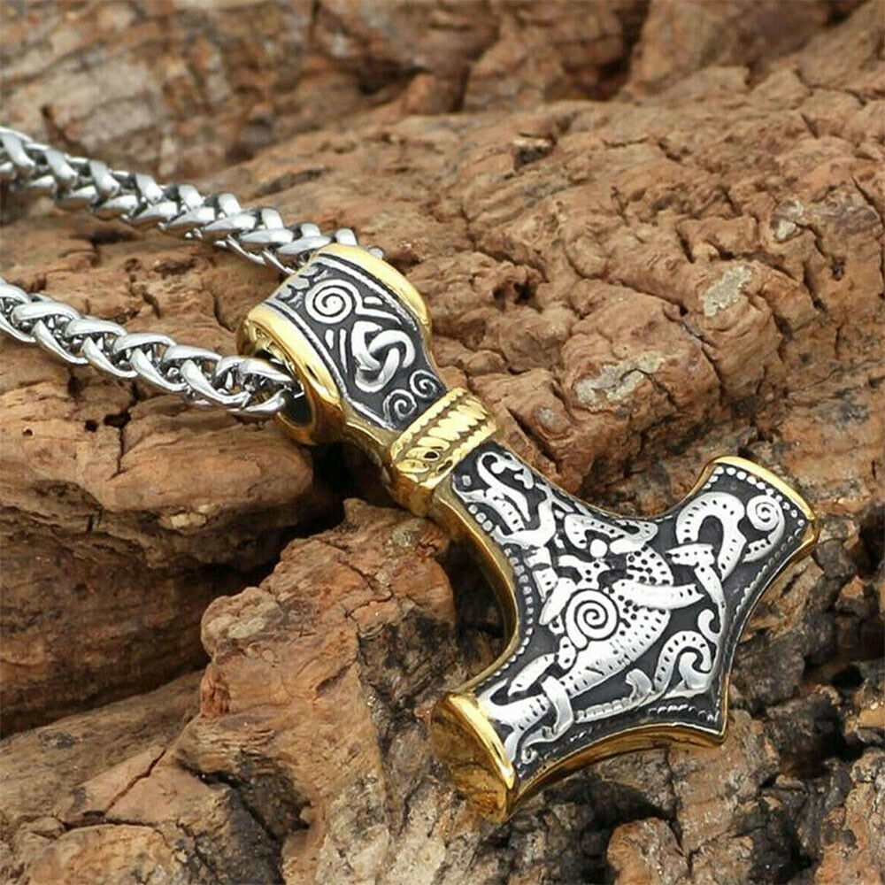 Men's Norse Viking Stainless Steel Chain&Thor hammer Mjolni Pendant Necklace