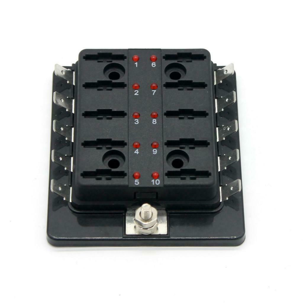 10 Way Terminals Circuit Blade Fuse Box Holder Block for Boat Auto Car RV