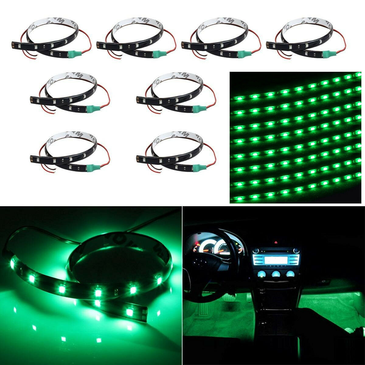 8Pcs/Lot 12V 15 LED 30cm Car Motor Vehicle Flexible Waterproof Strip Light Green