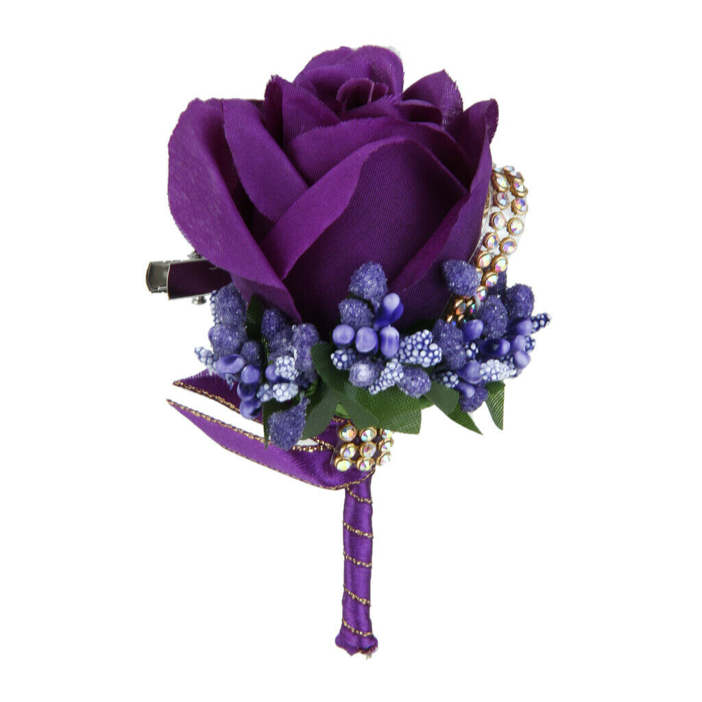 Wedding Bridal Groom Men Tuxedo Crystal Rose Brooch Pin Silk Flower Corsage 4