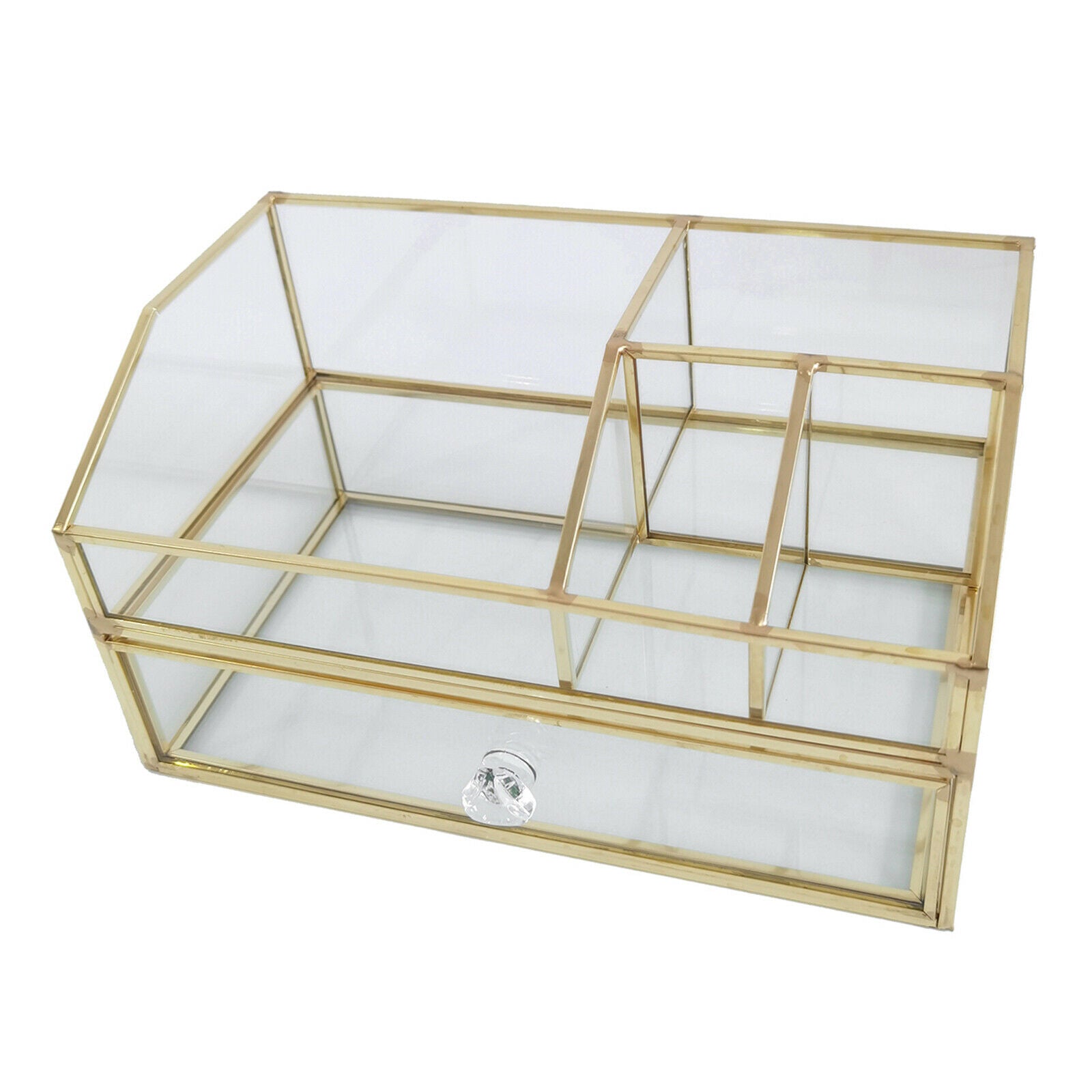 Clear Glass Jewelry Organizer Box - Golden Metal Keepsake Box Jewelry Organizer