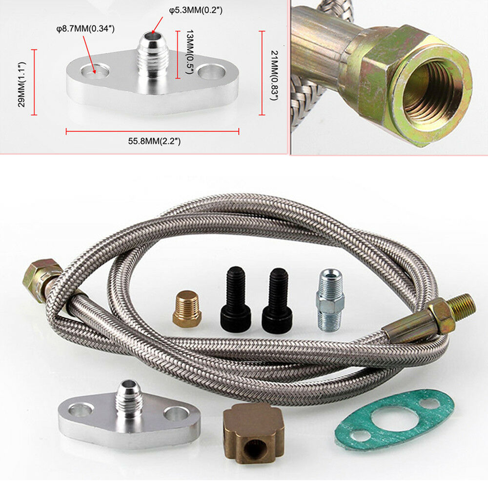 Turbo Oil Inlet Hose Feed Line Fitting Kit 1/8 NPT Adapter For T3 Turbocharger