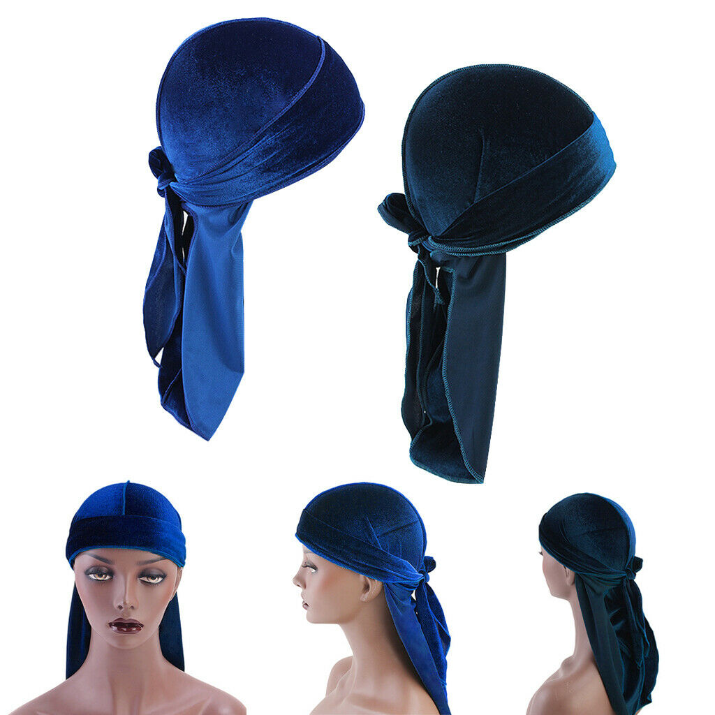 2 Pcs Unisex Trendy Velvet Bandana Hat Long Tail Headwear Beanie Chemo Hat