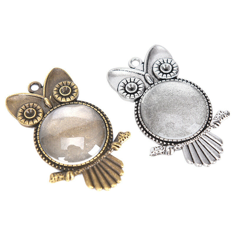 48pcs/set Owl Pendant Trays with Glass Cabochon Base DIY Jewelry Making N.ng LS